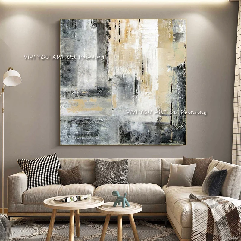 

100% ручная работа, новинка, оригинальная абстрактная Современная Толстая картина маслом на холсте, ручная роспись, текстурированная Настенн...