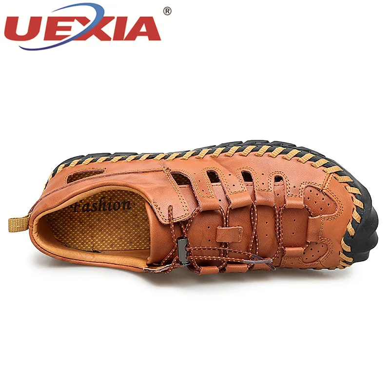 Сандалии UEXIA мужские кожаные Уличная обувь на плоской подошве деловой стиль