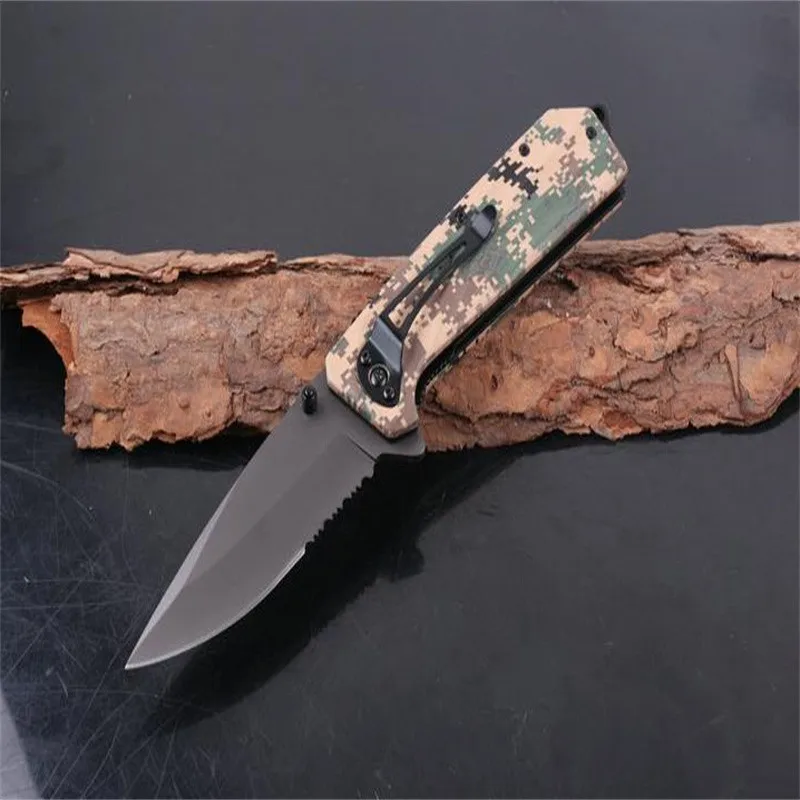 

Camouflage F94 Quick Opening Folding Knife 5cr15mov Sharp Blade with Toothed Camping Survival Outdoor EDC Hunt Tactical Tool
