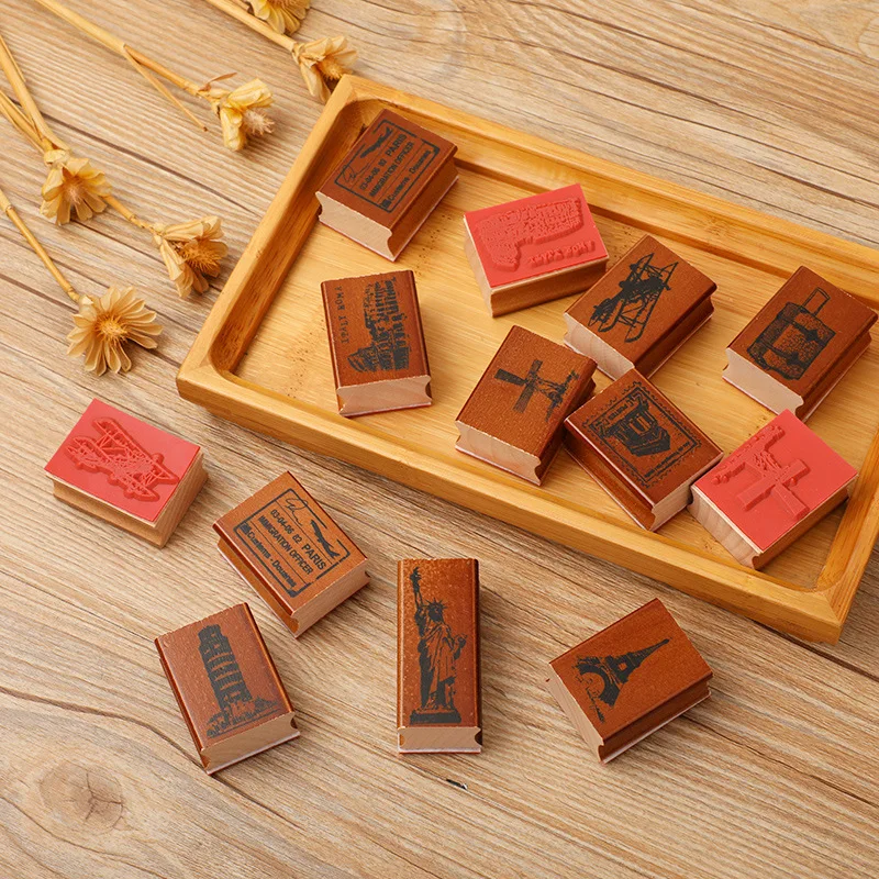 

30Packs Wholesale Stamp seal Wooden Eiffel tower architecture Handbook Scrapbook Handbook Album Diary Decorative 65*25mm