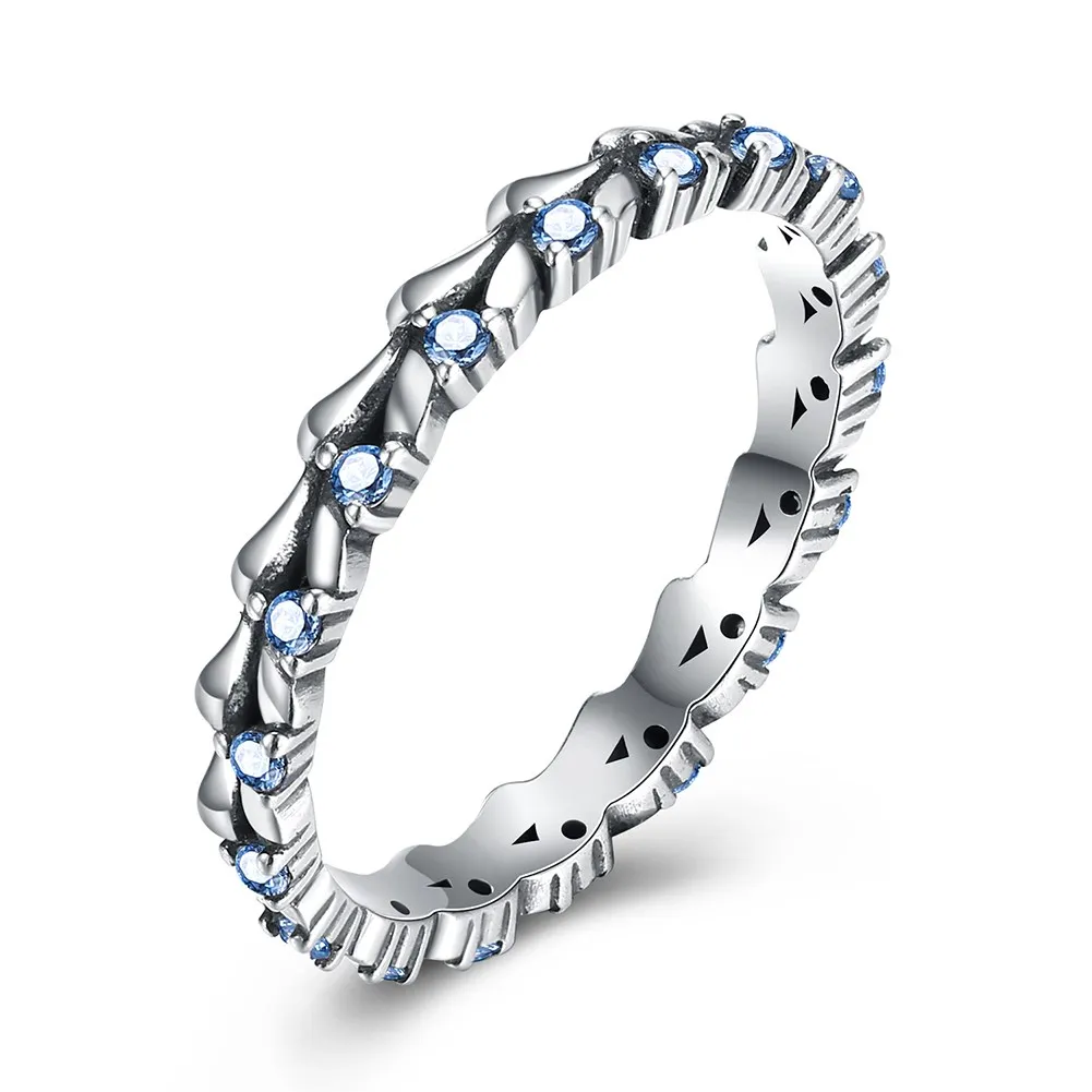 

SILVERHOO Real 925 Sterling Silver Arthrosis Design Star Vintage Rings For Women Shiny Blue Cubic Zirconia Ring Engagement Gift