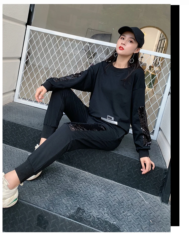 

Splicing Sequin Tracksuits Women Set Casual Two Piece Diamond Outfits For Women Matching Sets Elastic Waist Women's Tracksuits