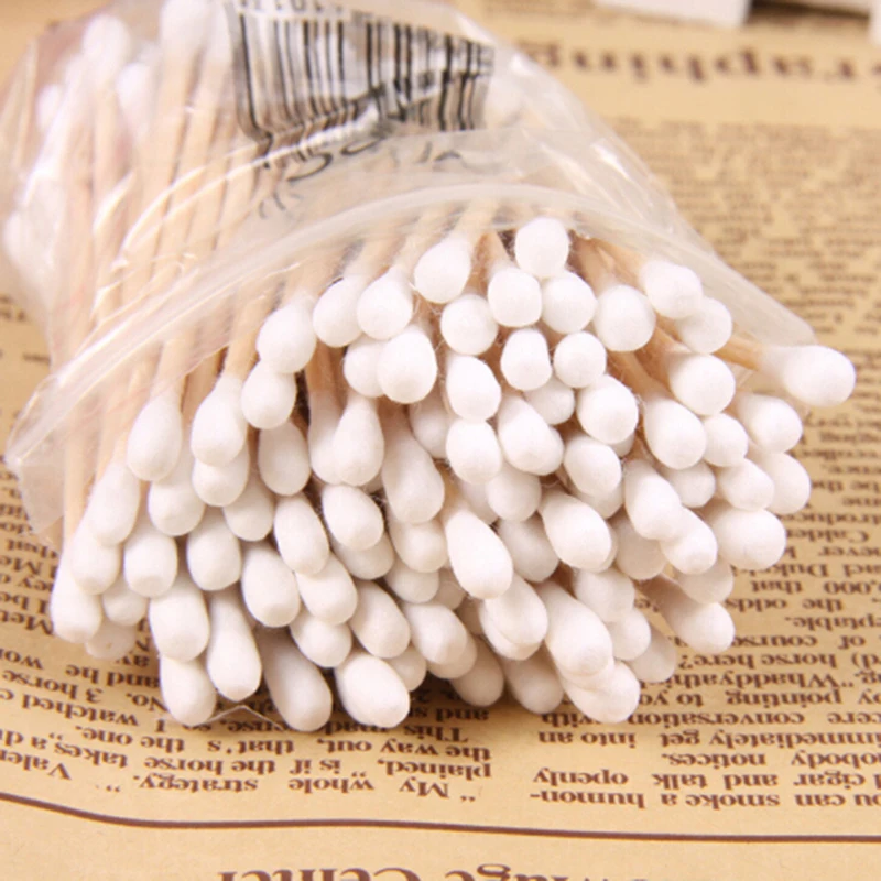 Herramienta de limpieza de o&iacute;dos de madera con bastoncillos de algod&oacute;n de doble cabeza 30 Uds 35 Uds.-3