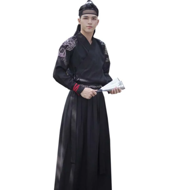 Мужской винтажный костюм Hanfu черного цвета в старинном китайском стиле