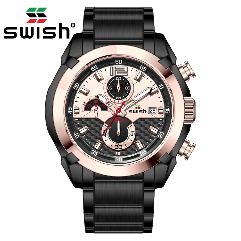 

SWISH 2020 часы для мужчин модный бренд Календарь спортивные военные кварцевые часы из нержавеющей стали Хронограф Мужские Saat Erkek