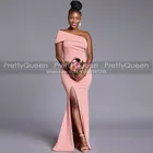 2021 светильник Розовый Русалка пикантные платья подружек невесты высокого Разделение с бретелькой на одно плечо без рукавов в африканском стиле на высоком каблуке для выпускного вечера, платье Свадебная вечеринка