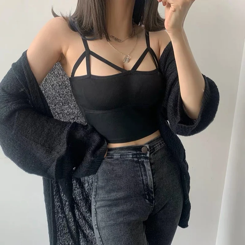 

New trendy sexy European and American vests low-cut hollow bottoming solid color ride camisole female nightclub party apparel
