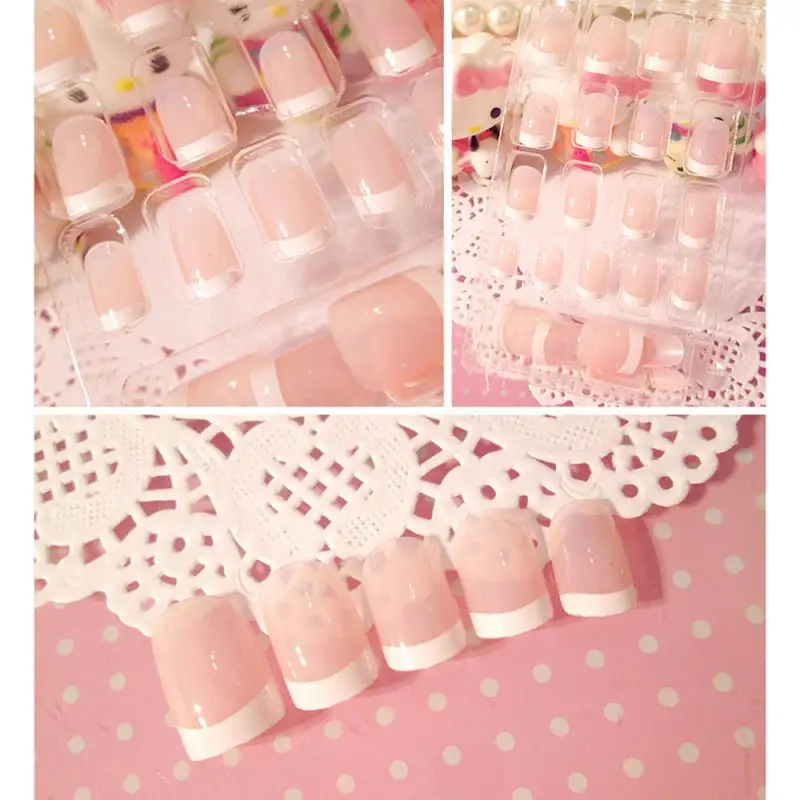 Новые модные Натуральные Французские короткие накладные ногти простота и