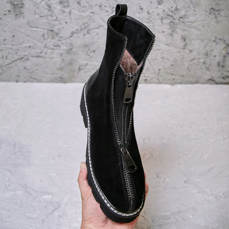 

Dilalula Genuine Cow Suede Boots Women Round Toe Thick High Heels Platform Western Boots Office Casual Ladies Short Boots 2019