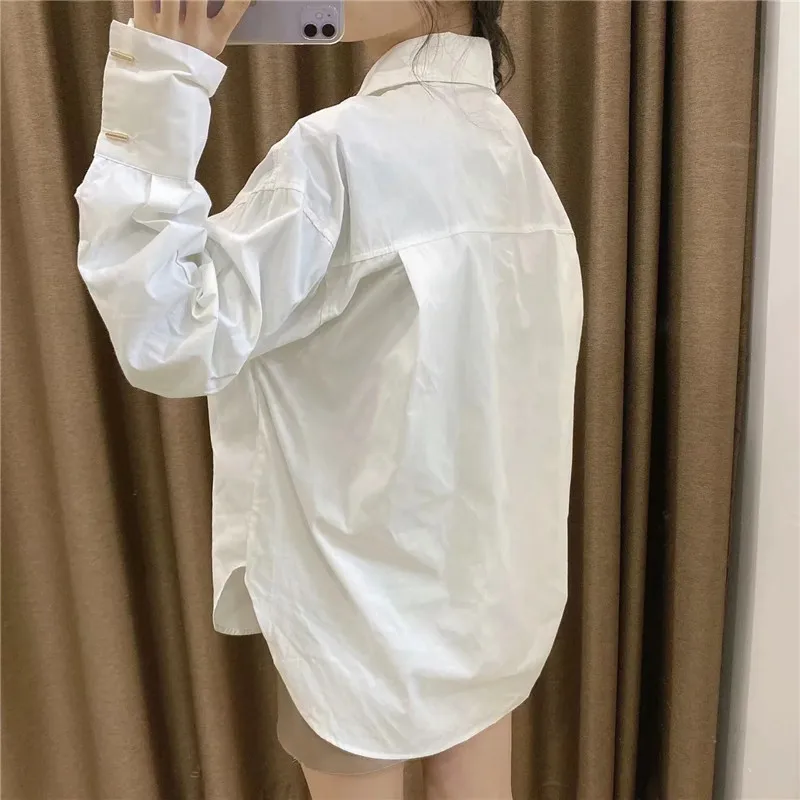 

Za 2020 Women Shirt Oversize White Long Blouse Woman Casual Office Button Up Shirt Fashion Long Sleeve Loose Pocket Female Tunic