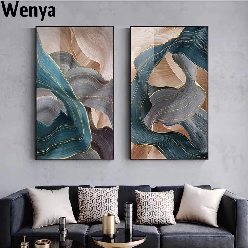 

Nordic Canvas Painting Modern Abstract Luxury Ribbon Posters Prints Wall Pictures For Living Room Bedroom Decor Gold Art Poster