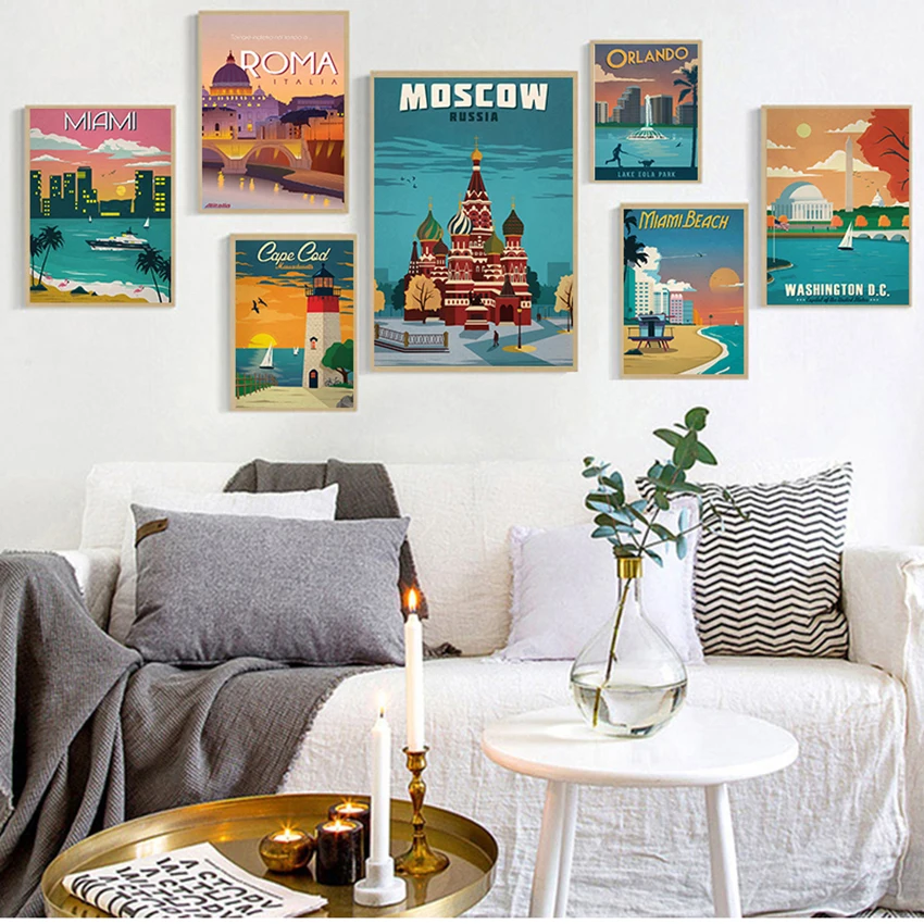 

Travel Cities Landscape Posters Wall Art Picture Hd Print Canvas Art Painting New York Netherlands Amsterdam London Vintage