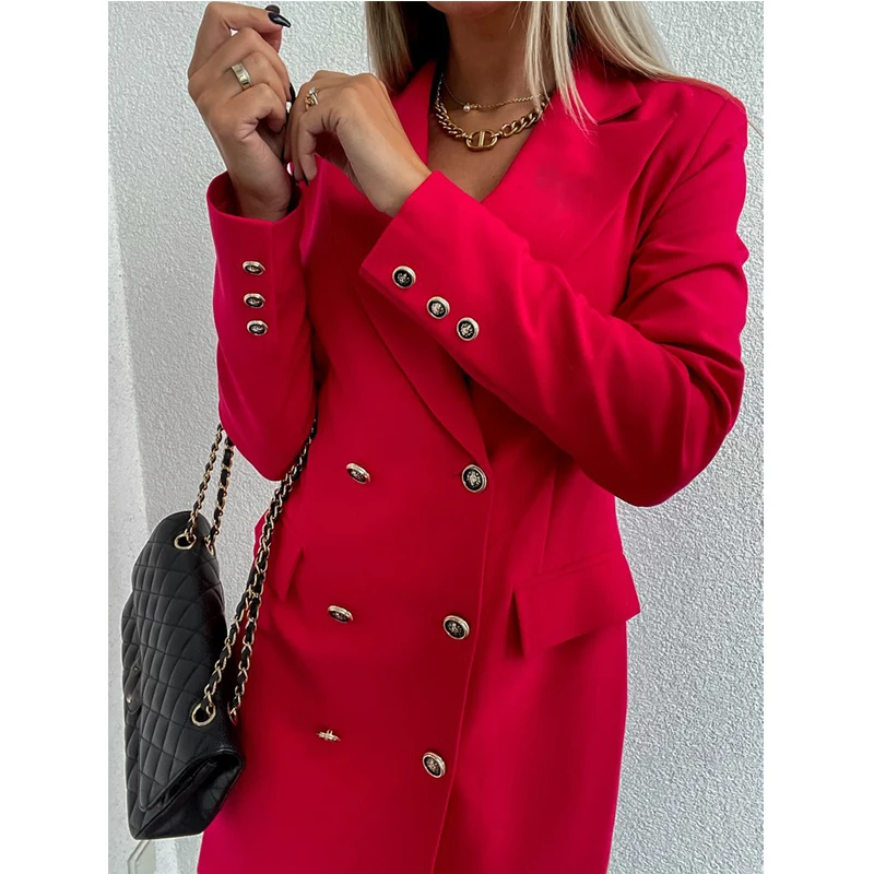 

Winter 2021 Turn-down Lady Jackets Red Casual Female Outwear Double-breasted Warm Lace Jackets Autumn V-neck Women Coats G3225