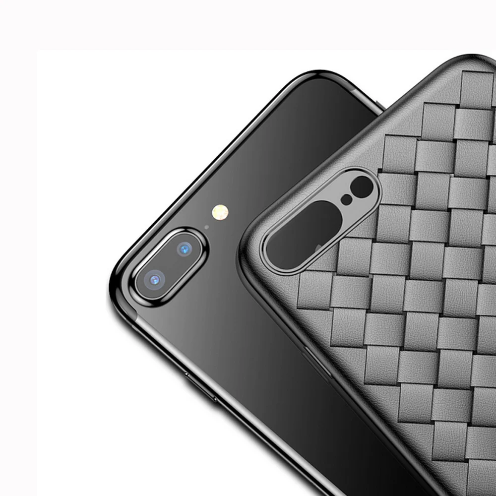 Чехол для iphone X 10 8 Plus мягкий силиконовый черный чехол из кожи с переплетением 6 6S
