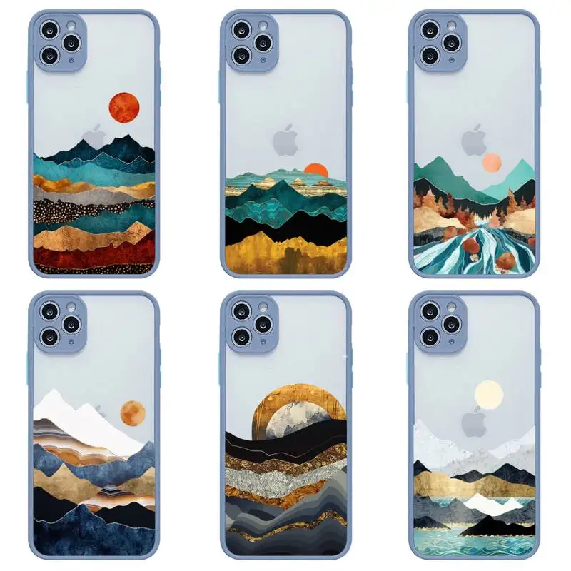 

Sunset Mountain Sea Phone Case For iphone 13 12 11 Pro Max Mini XS 8 7 Plus X SE 2020 XR Matte Transparent Light gray Cover