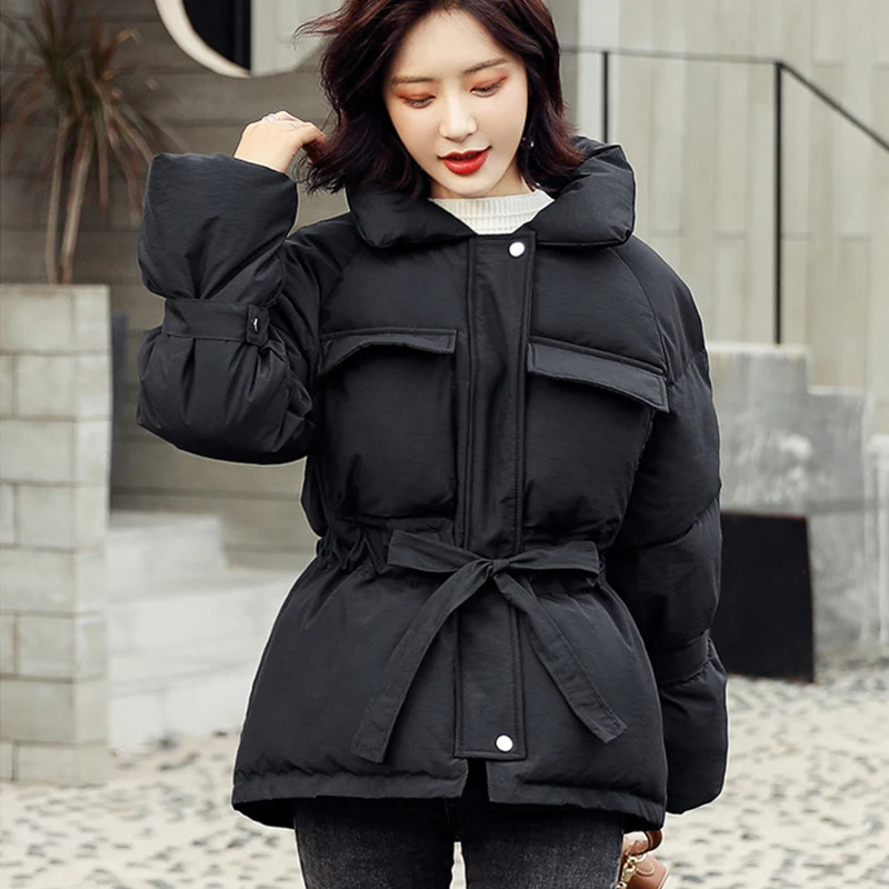 Женская короткая куртка с хлопковой подкладкой плотная теплая парка воротником