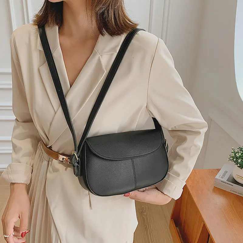 

Crossbody Bag Shoulder Bag Female Saddle Women Bag Designer Solid Color Handbag Retro Fashion PU Leather 2021 New All-match