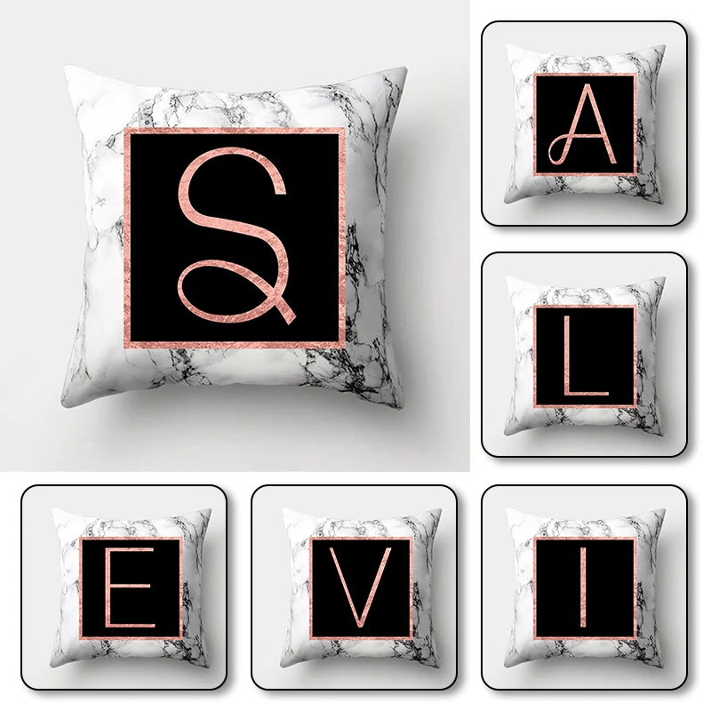 

Fashion Letter Printed Pillowcase Rose Gold Pillow Covers Marble Pattern Cushion Cover For Wedding Home Decoration Pillow Case