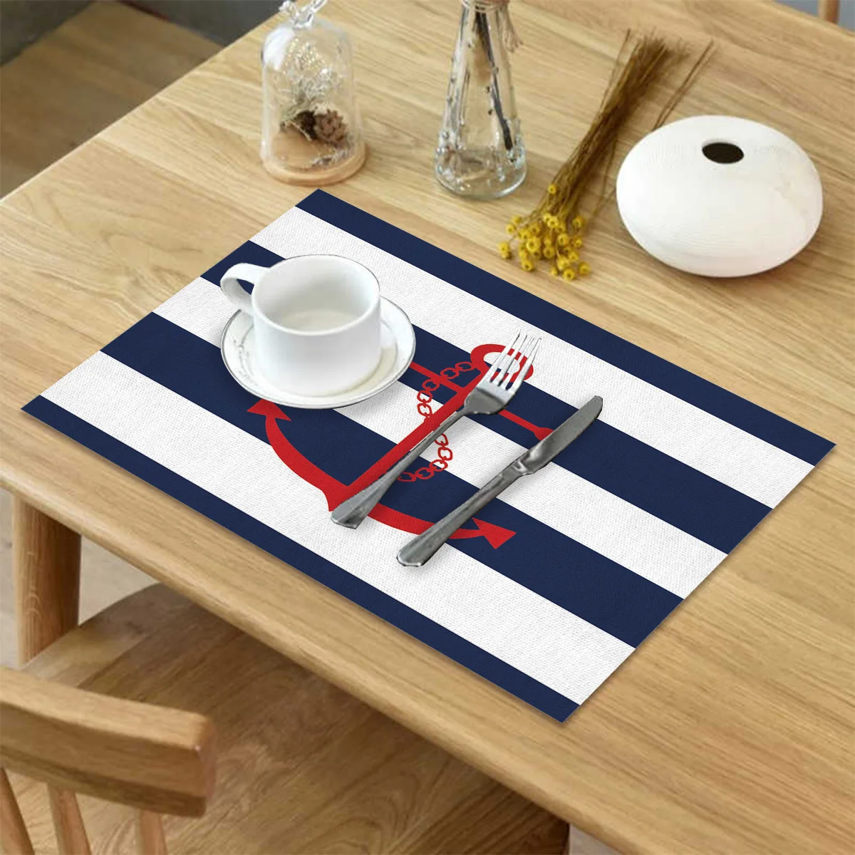 4 6 штук в партии комплект Коврики на стол простой сине белые полоску с принтом