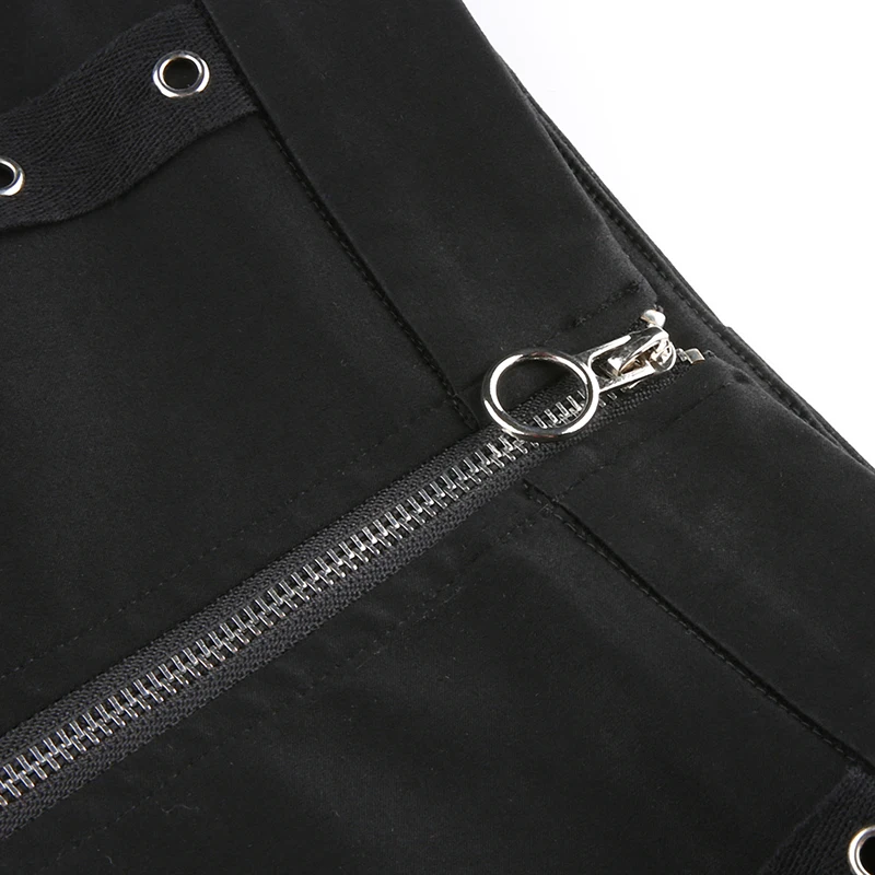 Rockmore Black Pockets Harajuku Zipper Mini Shorts Women Bodycon Gothic Short Pants Korean Style Female Casual Shorts Streetwear