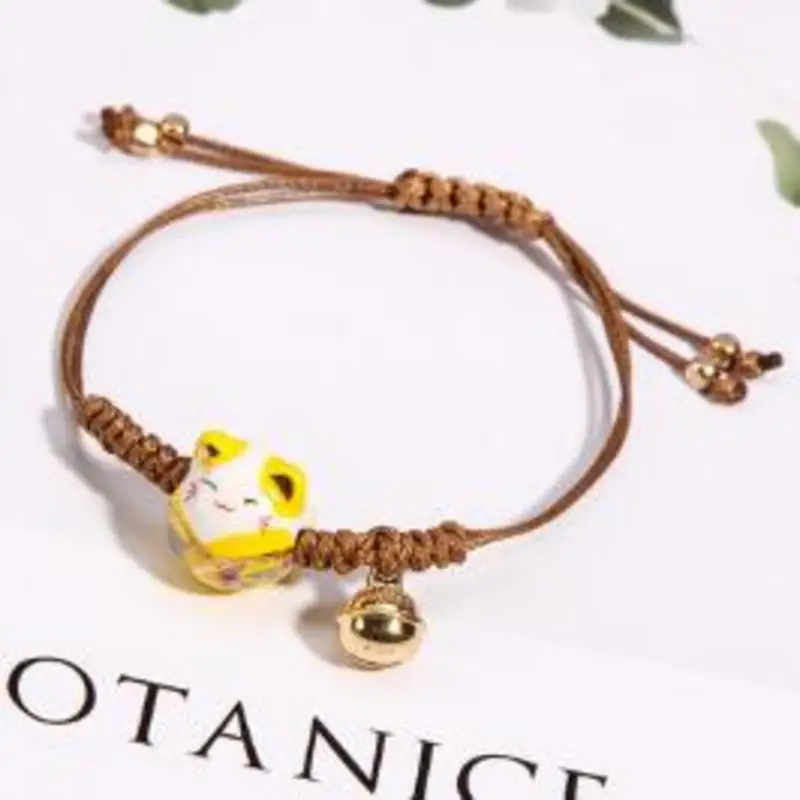 

Ceramic Lucky Cat Bell Bracelet Female Student Hand-woven Lucky Cat Bell Bangle Bracelet Rope Bangle For Women Girl Gift Jewelry