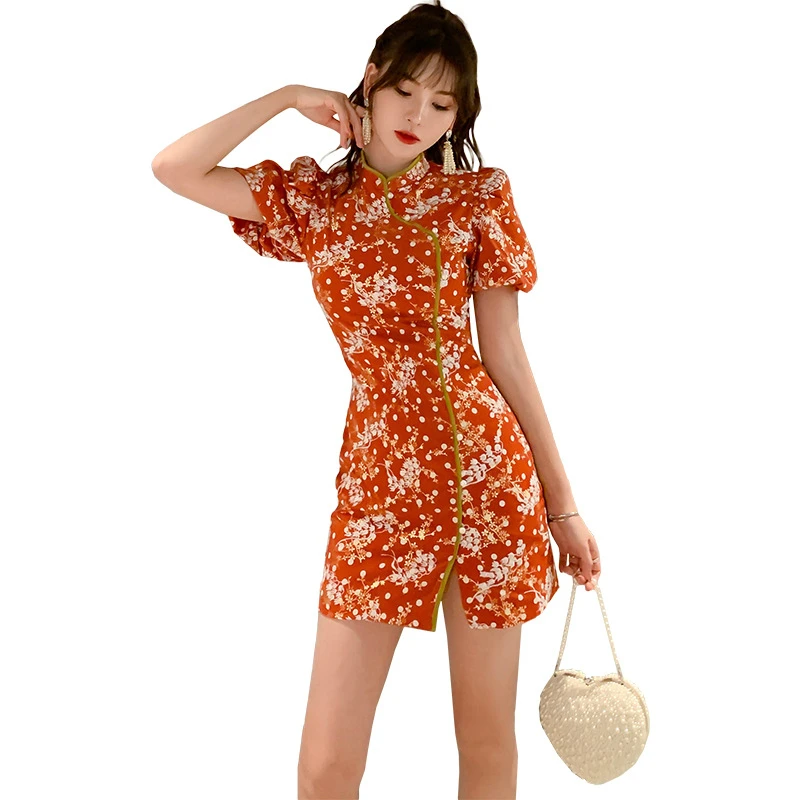 

Chinese Traditional Qipao Women Dresses Summer 2020 Split Embroidery Flower Mini Wrap Dress Ladies Sexy Vintage Dresses Woman