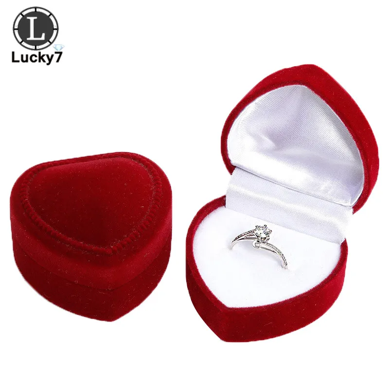 2 rings red white Бархатная коробка для колец в форме сердца, 8 цветов, свадебные коробки для ювелирных изделий, розы, дизайнерские подарки, держатель для влюбленных - Цвет: 2 rings red white