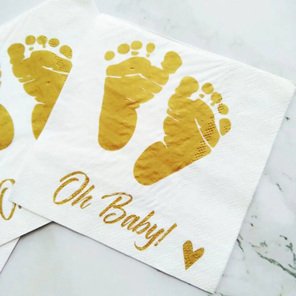 3 слойные одноразовые салфетки Oh Baby с золотым ножком детские праздничные