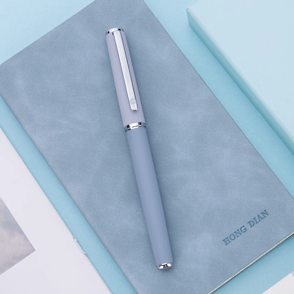

HongDian 523 Blue Metal Fountain Pen Matte Morandi Season Color Iridium Fine Nib 0.4mm Ink Pen Office Business Writing Gift