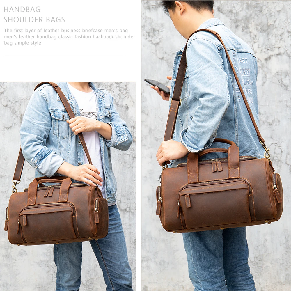 MVA Crazy Horse Leather Travel Bag Men Big Real Leather Luggage Bags Travel Shoulder Bags Male Vintage Duffel Bag Mens Crossbody