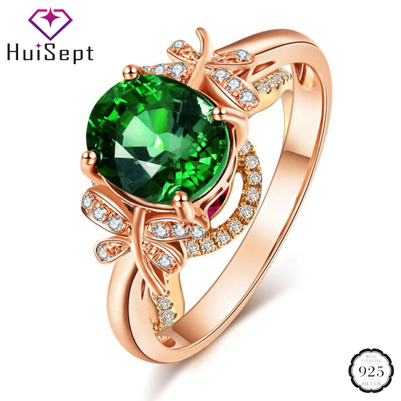 Кольцо с изумрудом в форме бабочки и цирконом под розовое золото серебро 925 пробы