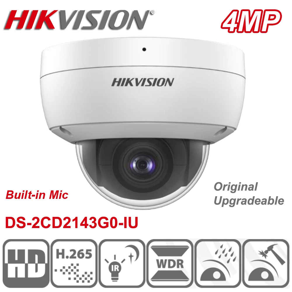 

Original Hikvision DS-2CD2143G0-IU Replace DS-2CD2143G0-IS 4MP H.265+ POE IR Audio Built-in Mic Network Dome Camera Upgardeable