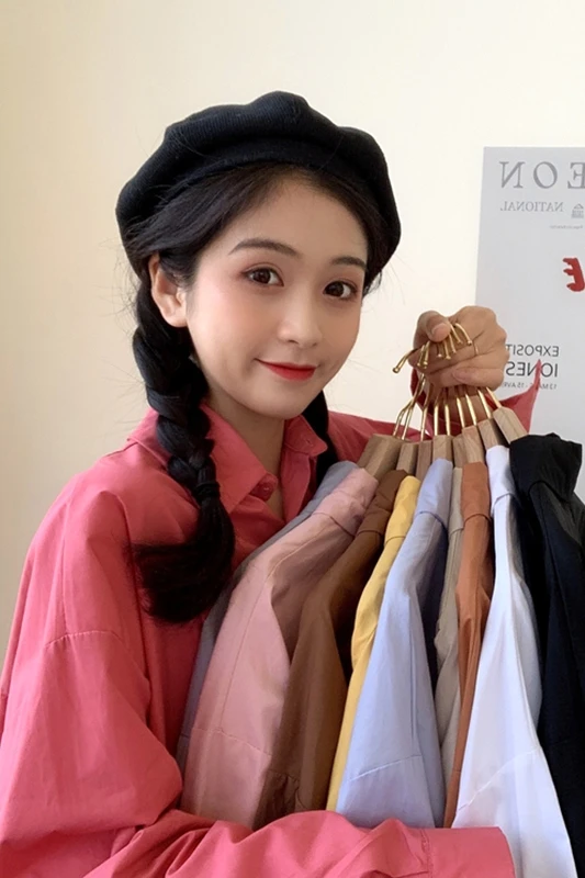 

Pure color shirt women's 2021 new spring and autumn design thin Korean loose long sleeve top suit