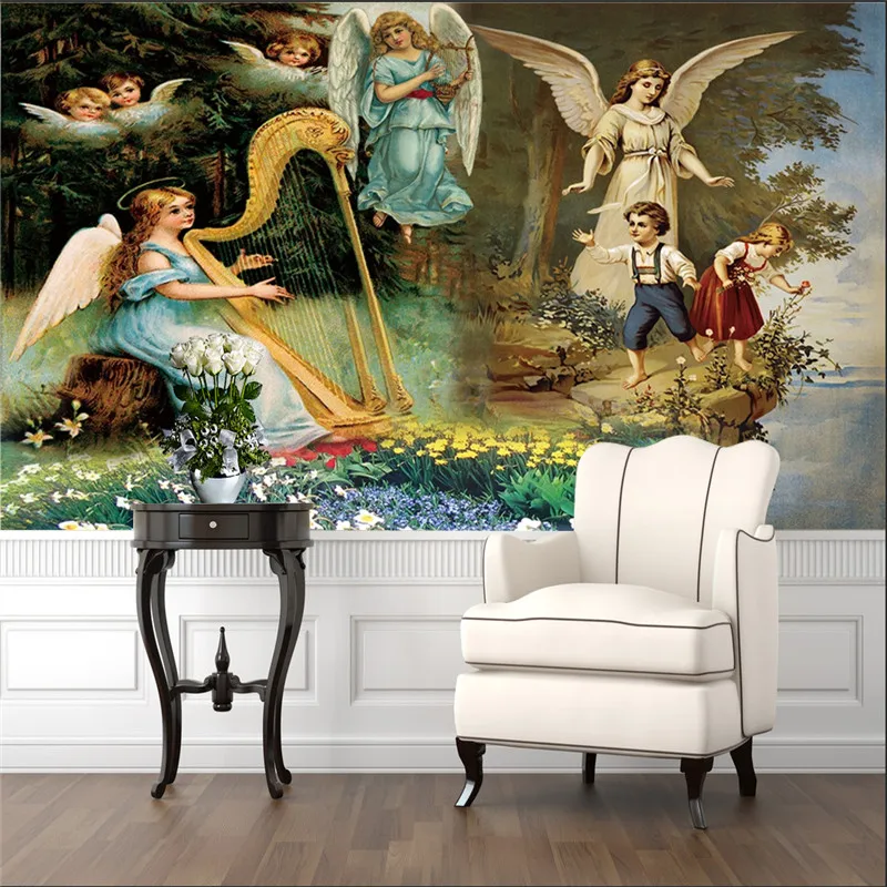 European-style Angel Oil Painting 3D Living Room Bedroom Background Wall Mural Ceiling Decor Wallpaper Papers Home | Обустройство