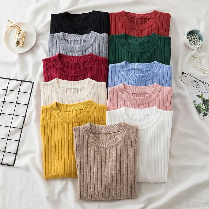 

Autumn Winter Clothes Women Pullover O-Neck Sweater Long Sleeve Tops Korean Fashion Slim Soft Knitted Sweaters Ladies Pull Femme
