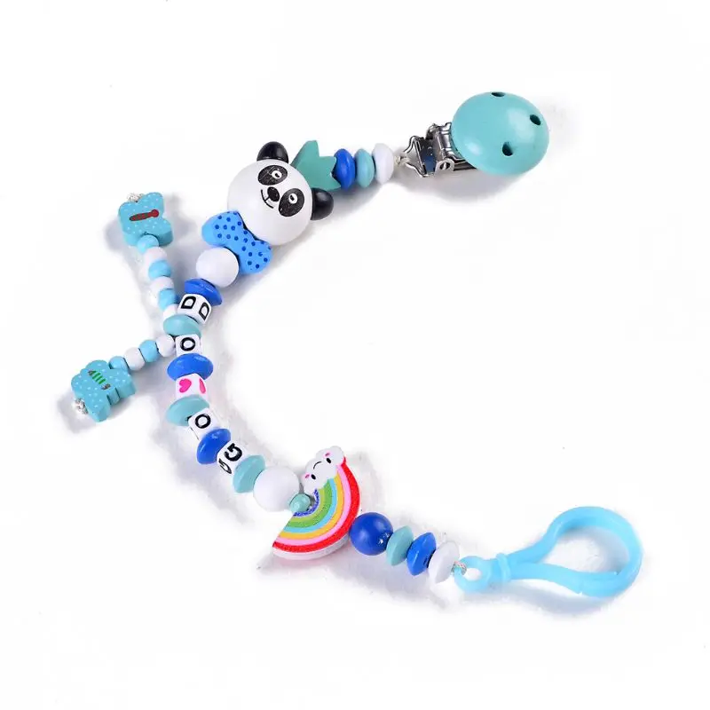 

Baby Pacifier Clip Chain Hand Made Infant Boys Girls Cute Panda Letters Toys Teether Pacifier Chain Holder Baby Nipple Feeding