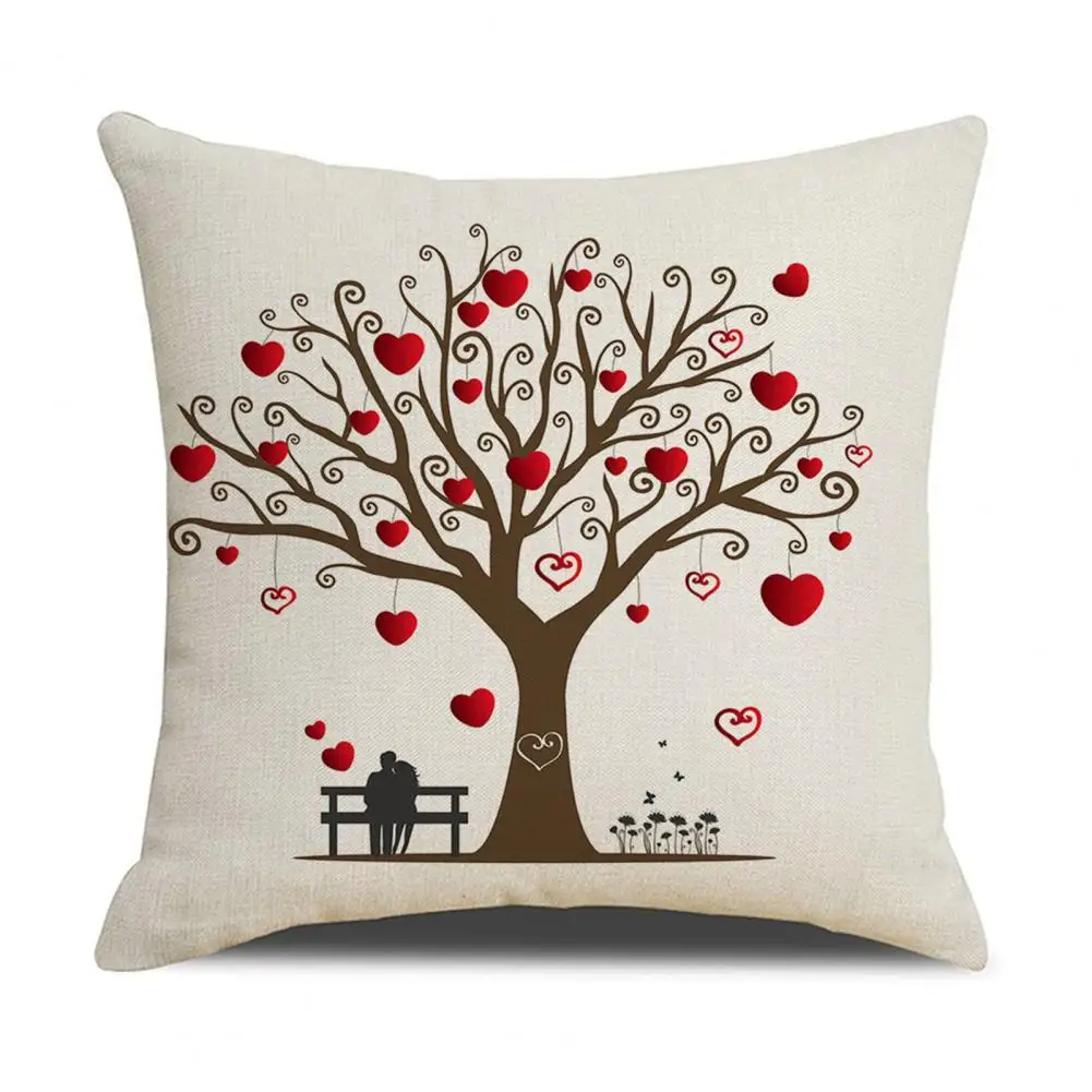 

Flax Reliable Valentines Day Pillow Cushion Case Wear-resistant Pillowcase Eye-catching for Friends