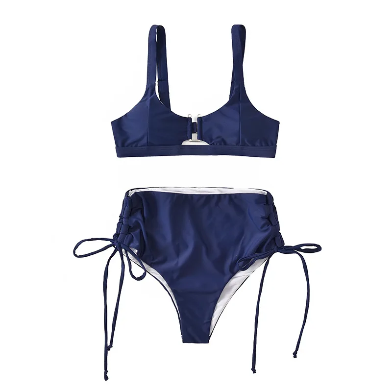 Женский сексуальный купальник-бикини с 2020 Для женщин одноцветное темно-синий