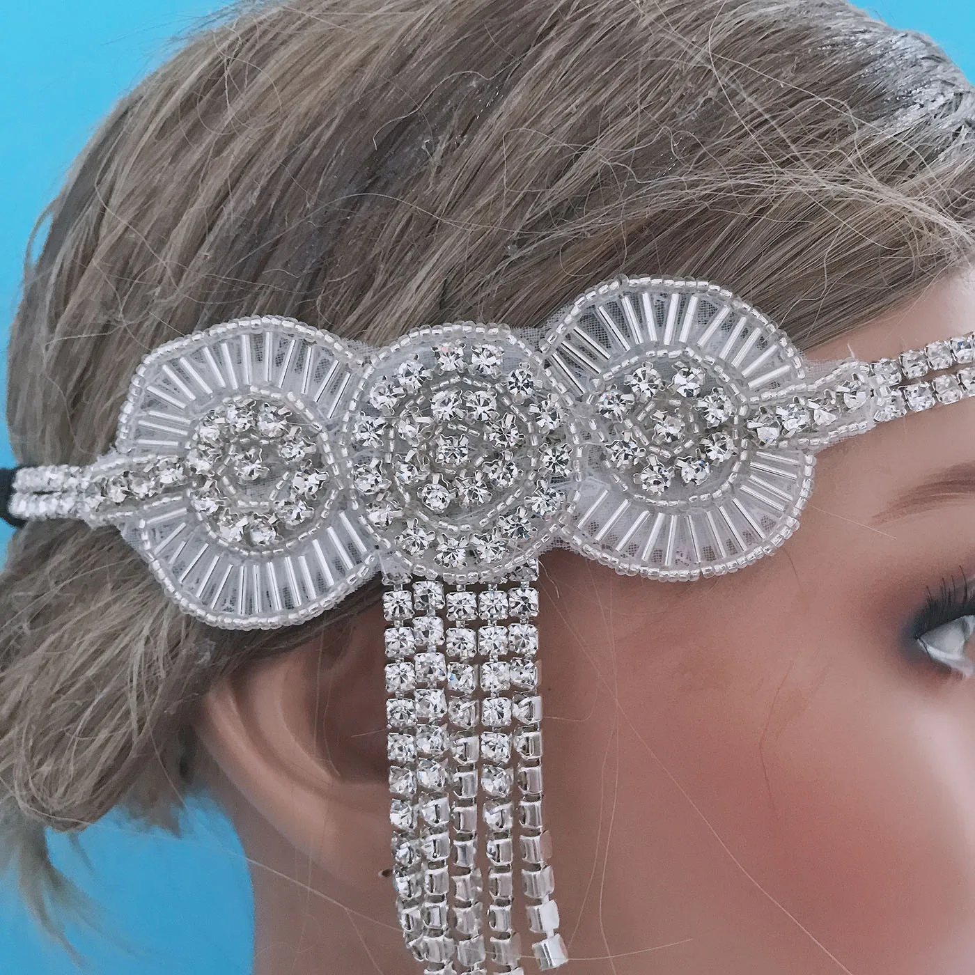 

Vintage Headband 1920s Wedding, Flirty Party Dress, Beautiful Rhinestone Bridal Headband