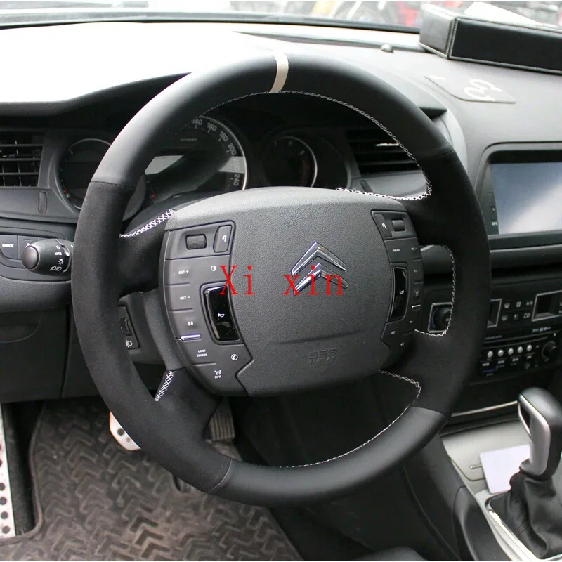 

For Citroen C4L C5 c-Elysee C-Quatre C-Triomphe 2008-2016 DIY custom leather hand-sewn car steering wheel cover