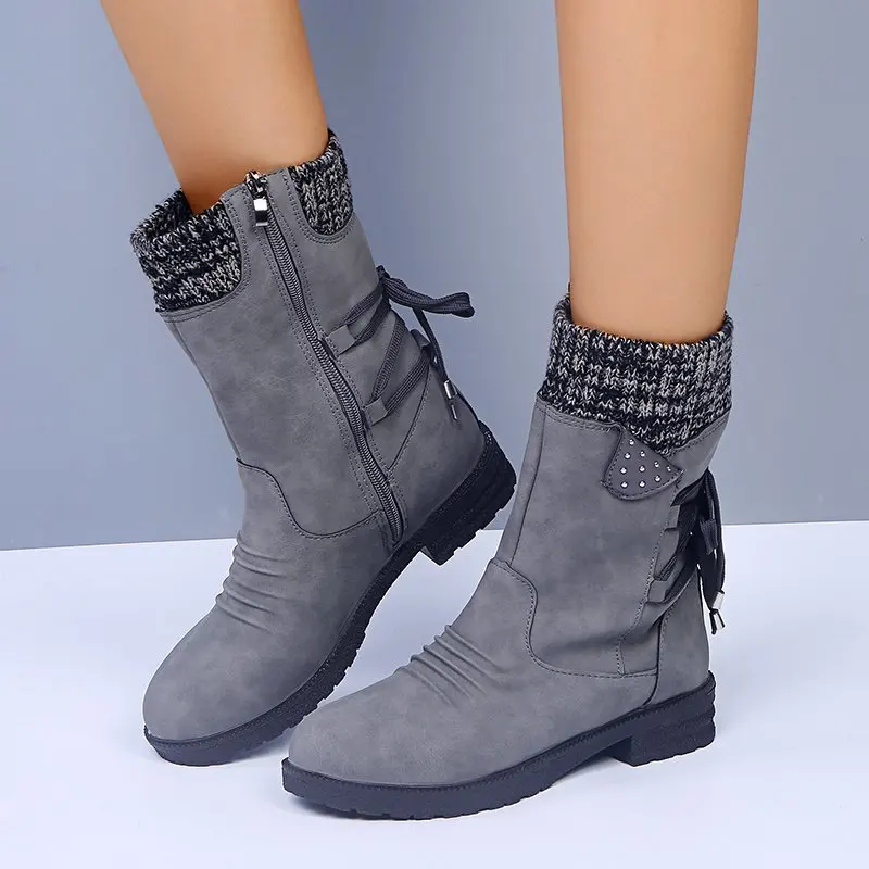Ankle boots woman 2021 Warm Plush Winter Microfiber Non-slip Suede women Black gray Size 35-43 u864 | Обувь