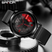 sanda top brand mens watches wheel series dial men watches fashion quartz waterproof mesh wristwatch relogio masculino p1075