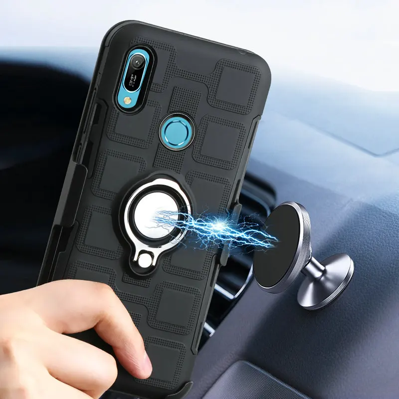 Belt Clip Holster Metal Ring Holder 360 Protect for Huawei Y6S Back Case 2 IN1 Hard Cover Funda Y6 Prime 2019 Y 6 S 6S 6Y | Мобильные