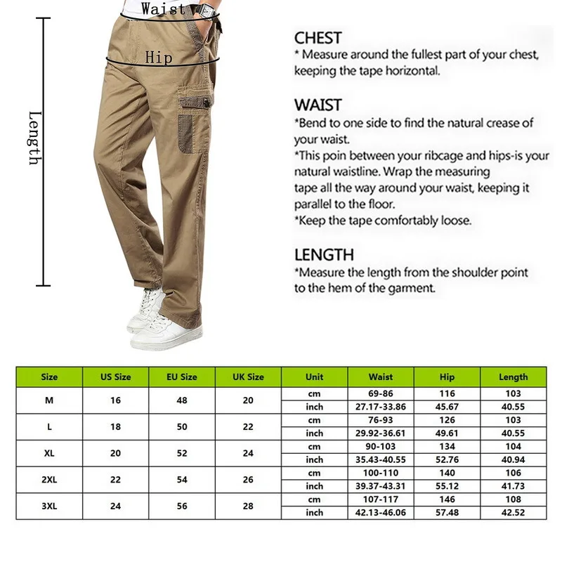 

MoneRffi Plus Size Big Men Cargo Pants Casual Men Elastic Waist Multi Pocket Overall Cotton Pants Male Long Baggy Large Trouser