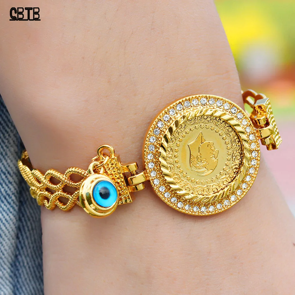 

Devil's Eye Crystal Coin Bracelet Muslim Women Girl Jewelry Middle East Traditional Bracelet Birthday Holiday Gift Jewelry