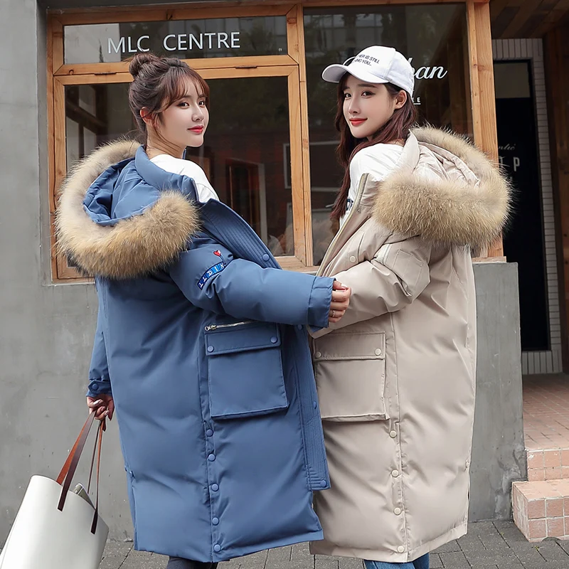 Women Winter Parka Coats 2019 New Woman Long coat Loose Big Fur Collar Hooded Cotton-padded jacket Warm coats Female Overcoat | Женская