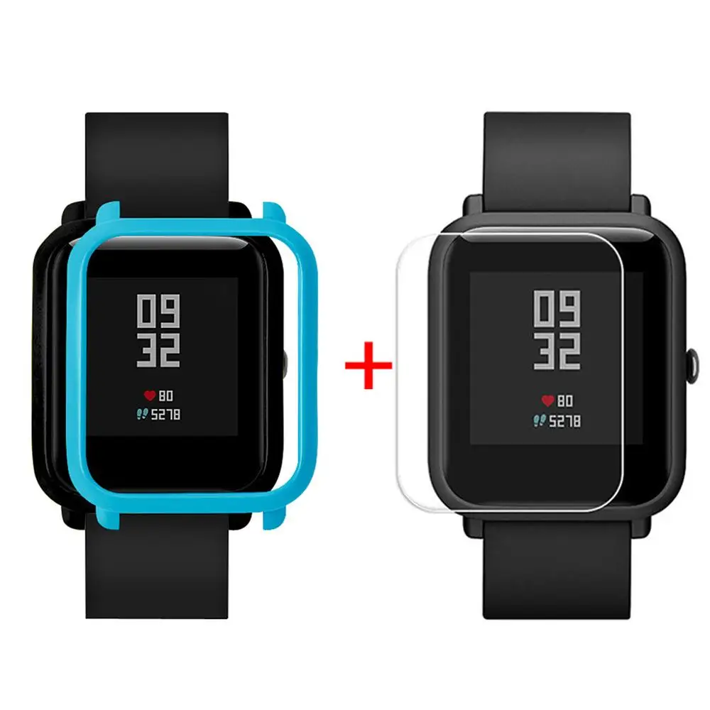 Blue Тонкий цветной чехол из поликарбоната с защитной рамкой для часов Huami Amazfit Bip Younth с защитой экрана - Цвет: Blue