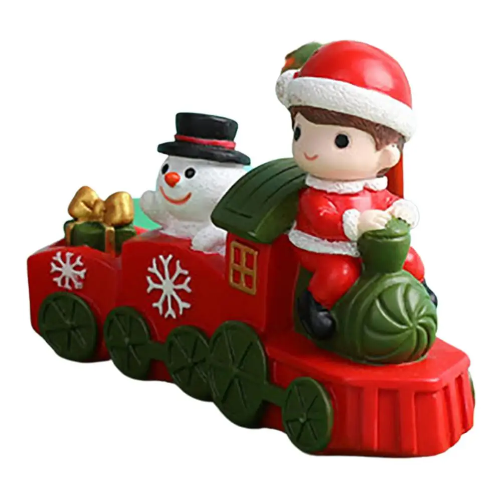 

Милое Рождественское украшение для поезда, настольная Рождественская елка, украшения из смолы, фигура оленя Санта-Клаус, снеговик, статуя к...