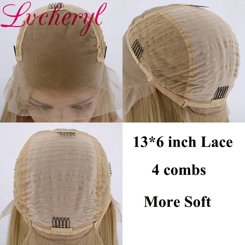 Парики Lvcheryl из волокон футуристиа светло желтого цвета на сетке 13x6 термостойкие