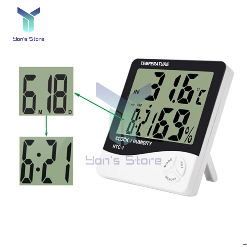 htc 1 indoor lcd electronic digital temperature humidity meter digital thermometer hygrometer alarm clock weather clock station free global shipping